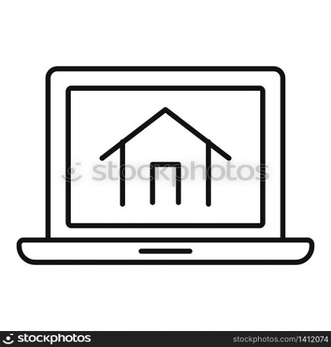 Laptop house security control icon. Outline laptop house security control vector icon for web design isolated on white background. Laptop house security control icon, outline style