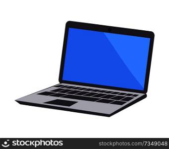 Laptop icon, electronic device vector Illustration modern computer isolated on white with blue screen, mobile work station notebook for distant job. Laptop Icon, Electronic Device Vector Illustration