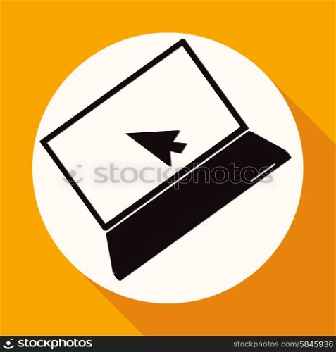 Laptop Icon illustration on white circle with a long shadow