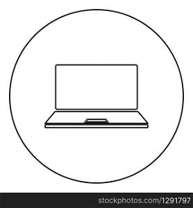 Laptop icon in circle round outline black color vector illustration flat style simple image. Laptop icon in circle round outline black color vector illustration flat style image