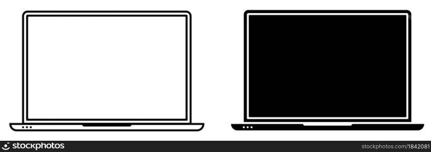 laptop icon in linear style on white background. Computer icon, laptop laptop for infographics. Vector