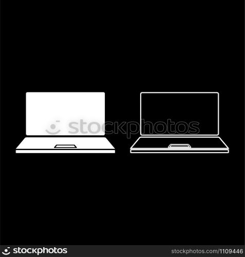 Laptop icon outline set white color vector illustration flat style simple image