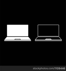 Laptop icon outline set white color vector illustration flat style simple image