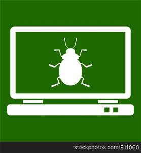 Laptop icon white isolated on green background. Vector illustration. Laptop icon green