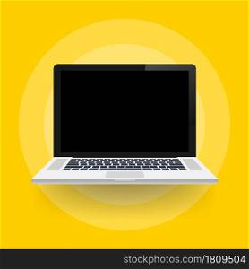 Laptop in flat style. Computer symbol. Vector illustration.. Laptop in flat style. Computer symbol. Vector illustration