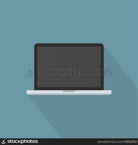 Laptop in flat style. Vector personal computer. Desktop computer with long shadow. Computer icon isolated on color background.. Laptop in flat style. Desktop computer with long shadow. Computer icon isolated on color background.