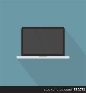 Laptop in flat style. Vector personal computer. Desktop computer with long shadow. Computer icon isolated on color background.. Laptop in flat style. Desktop computer with long shadow. Computer icon isolated on color background.