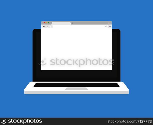 Laptop in trendy flat style with browser window. Open display. Front view. Web site screen template. Web window screen mockup. Laptop computer. Business website template design. EPS 10. Laptop in trendy flat style with browser window. Open display. Front view. Web site screen template. Web window screen mockup. Laptop computer. Business website template design.
