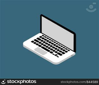 Laptop in trendy isometric flat style. Office work with computer on blue background. EPS 10. Laptop in trendy isometric flat style. Office work with computer on blue background.