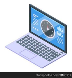Laptop internet speed icon. Isometric of laptop internet speed vector icon for web design isolated on white background. Laptop internet speed icon, isometric style