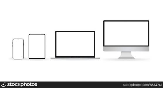 Laptop isolated . Gadget illustration . Modern computer, laptop, smartphone on a white background. Laptop isolated . Gadget illustration . Modern computer, laptop, smartphone on a white background.