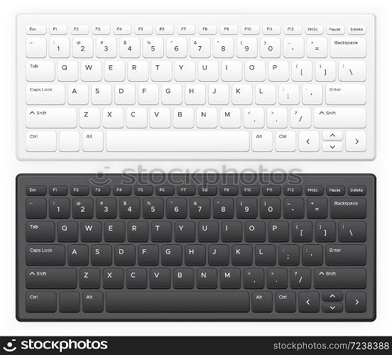 Laptop keyboard. Notebook computer keys with english latin alphabet qwerty buttons keypad Realistic vector isolated template. Wireless portable equipment for desktop, device for typing. Laptop keyboard. Notebook computer keys with english latin alphabet qwerty buttons keypad Realistic vector isolated template
