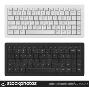 Laptop keyboard. White and black keyboard for pc, qwerty modern keypad english alphabet, button keyboards realistic vector device template. Laptop keyboard. White and black keyboard for pc, qwerty modern keypad alphabet, button keyboards realistic vector template