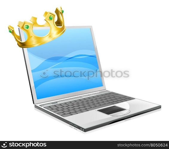Laptop king concept illustration, a laptop computer wearing a crown&#xA;
