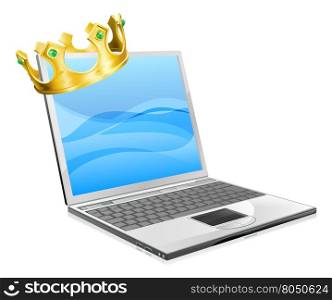 Laptop king concept illustration, a laptop computer wearing a crown&#xA;