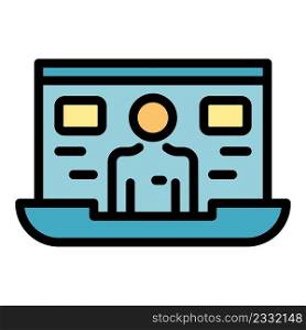 Laptop live reportage icon. Outline laptop live reportage vector icon color flat isolated. Laptop live reportage icon color outline vector