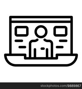 Laptop live reportage icon. Outline laptop live reportage vector icon for web design isolated on white background. Laptop live reportage icon, outline style