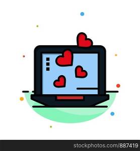 Laptop, Love, Heart, Wedding Abstract Flat Color Icon Template