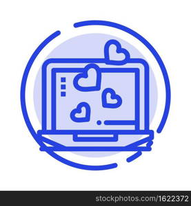 Laptop, Love, Heart, Wedding Blue Dotted Line Line Icon