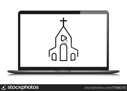 laptop mockup online church video streaming vector illustration