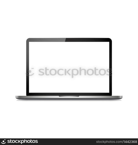 Laptop modern device, portable computer, silver design mockup vector isolated illustation