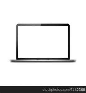 Laptop modern device, portable computer, silver design mockup vector isolated illustation