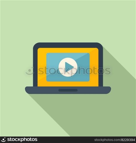 Laptop movie edit icon flat vector. Video film. Motion clip. Laptop movie edit icon flat vector. Video film