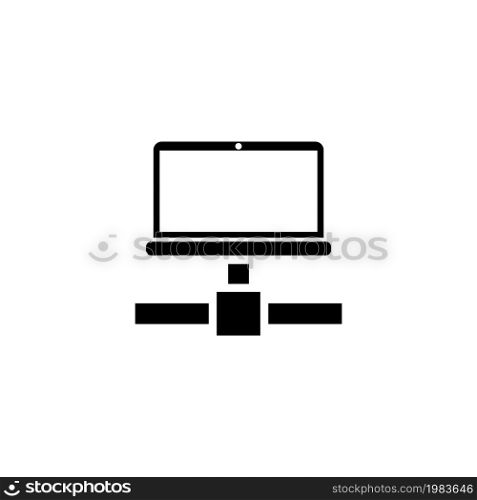 Laptop Network, Internet Connection. Flat Vector Icon illustration. Simple black symbol on white background. Laptop Network, Internet Connection sign design template for web and mobile UI element. Laptop Network, Internet Connection Flat Vector Icon