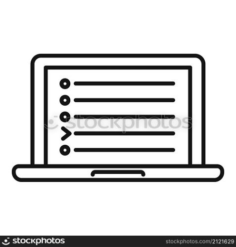 Laptop new playlist icon outline vector. Music album. Song list. Laptop new playlist icon outline vector. Music album