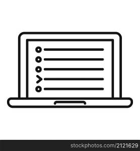 Laptop new playlist icon outline vector. Music album. Song list. Laptop new playlist icon outline vector. Music album