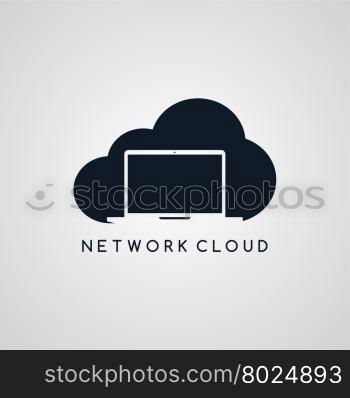 laptop notebook cloud theme. laptop notebook cloud theme vector art illustration