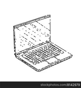 laptop notebook hand drawn vector. pc screen, computer mockup, digital desktop, web display laptop notebook sketch. isolated black illustration. laptop notebook sketch hand drawn vector