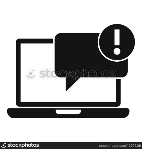 Laptop notification icon. Simple illustration of laptop notification vector icon for web design isolated on white background. Laptop notification icon, simple style