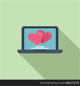 Laptop online dating icon flat vector. Mobile phone. Social network. Laptop online dating icon flat vector. Mobile phone