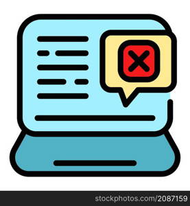 Laptop online dislike icon. Outline laptop online dislike vector icon color flat isolated. Laptop online dislike icon color outline vector