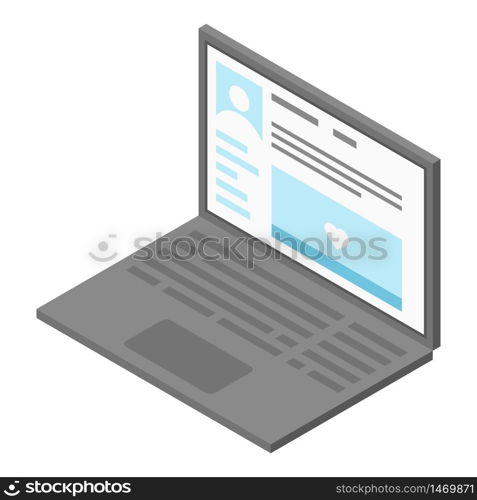 Laptop online icon. Isometric of laptop online vector icon for web design isolated on white background. Laptop online icon, isometric style