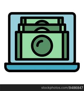 Laptop online money icon outline vector. Bank wallet. App credit color flat. Laptop online money icon vector flat