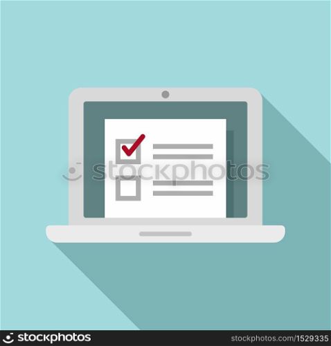 Laptop online survey icon. Flat illustration of laptop online survey vector icon for web design. Laptop online survey icon, flat style