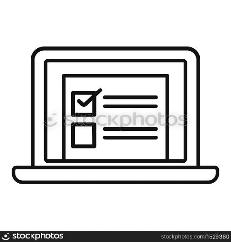 Laptop online survey icon. Outline laptop online survey vector icon for web design isolated on white background. Laptop online survey icon, outline style