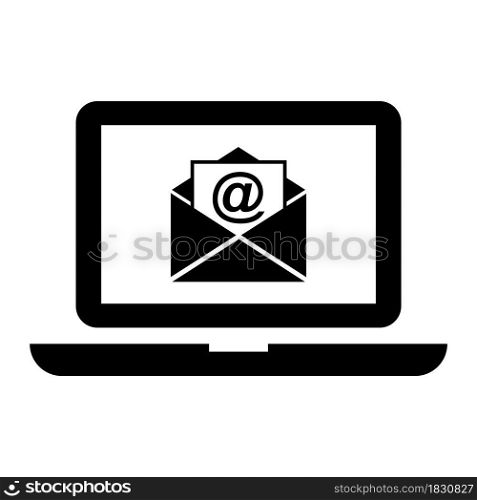 Laptop open email icon. Message emblem. Information background. Computer technology. Vector illustration. Stock image. EPS 10.. Laptop open email icon. Message emblem. Information background. Computer technology. Vector illustration. Stock image.