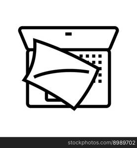 laptop paper document line icon vector. laptop paper document sign. isolated contour symbol black illustration. laptop paper document line icon vector illustration