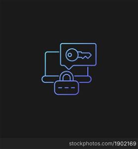 Laptop password requirement gradient vector icon for dark theme. Laptop safeguard. Secure system. Password management. Thin line color symbol. Modern style pictogram. Vector isolated outline drawing. Laptop password requirement gradient vector icon for dark theme
