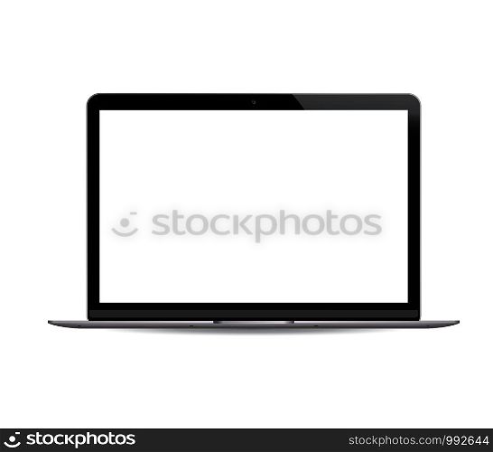 Laptop pc with white lcd screen isolated on background. Portable notebook computer realistic vector illustration. High quality modern design.. Laptop pc white lcd screen isolated on background