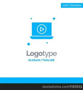 Laptop, Play, Video Blue Solid Logo Template. Place for Tagline