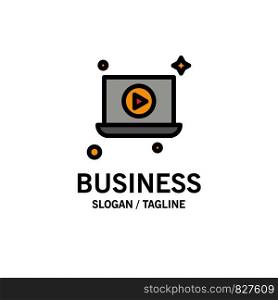 Laptop, Play, Video Business Logo Template. Flat Color