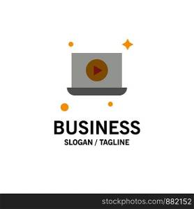 Laptop, Play, Video Business Logo Template. Flat Color