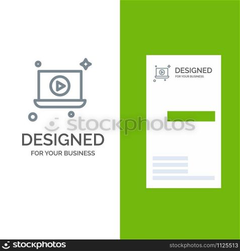 Laptop, Play, Video Grey Logo Design and Business Card Template