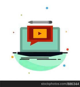 Laptop, Player, Screen, Tutorial, Video Abstract Flat Color Icon Template