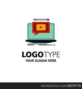 Laptop, Player, Screen, Tutorial, Video Business Logo Template. Flat Color