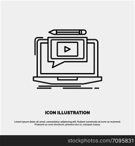 Laptop, Player, Screen, Tutorial, Video Line Icon Vector